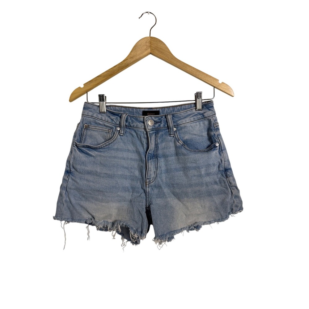 Quince Bella Stretch Short 27 Cool Blue Fray High Rise Raw Hem Denim Shorts